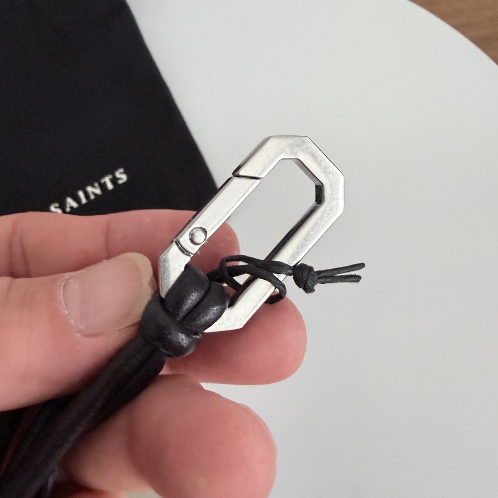 AllSaints Black Leather Peace Keyring W657XD-5 Bag Charm NWT - Picture 3 of 7